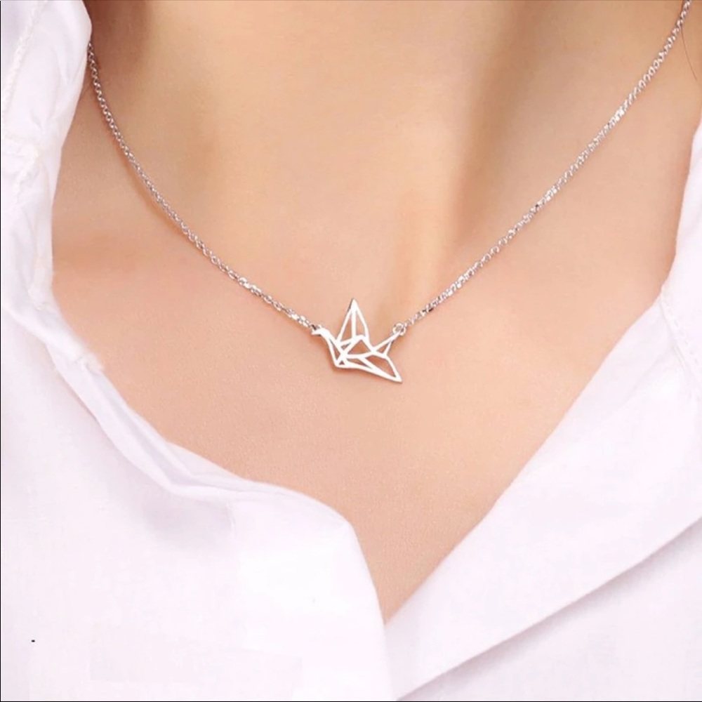 Simple Silver Plated Origami Pigeon Pendant
